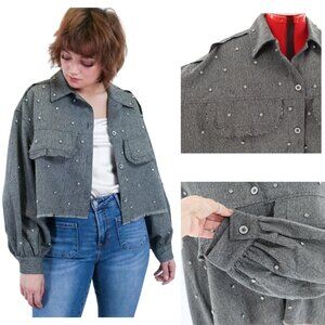 Vocal Embellished Shacket Womens Gray GLam Rock Contemporary Transitional NWT